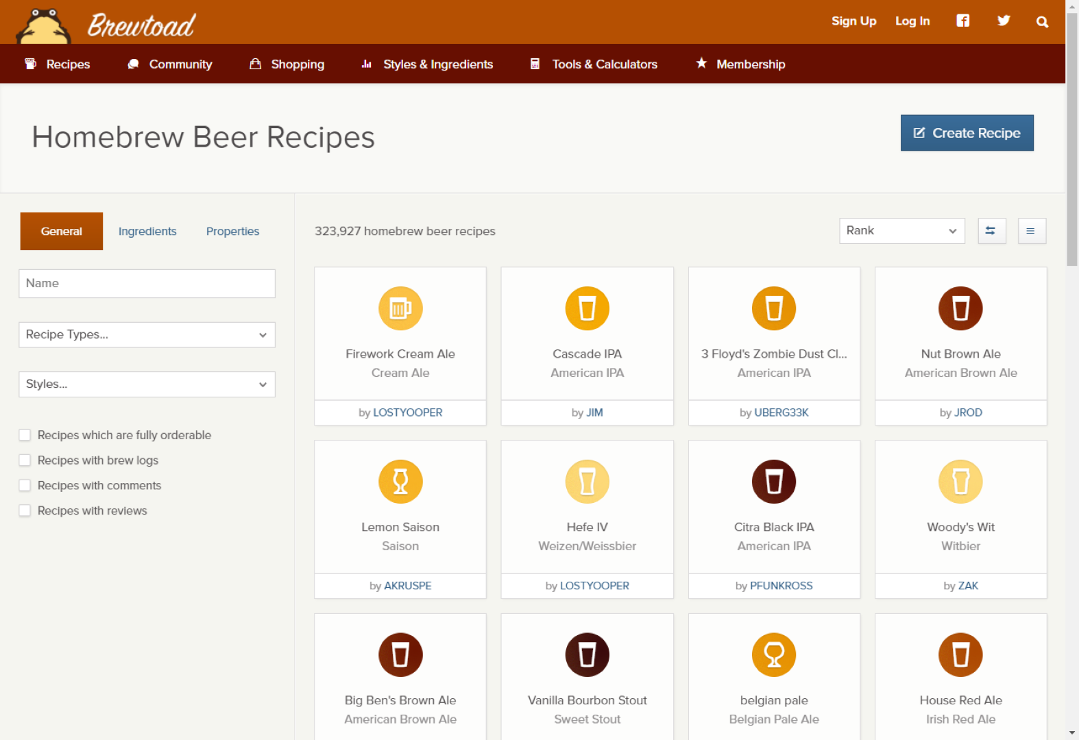 brewtoad.com recipe index